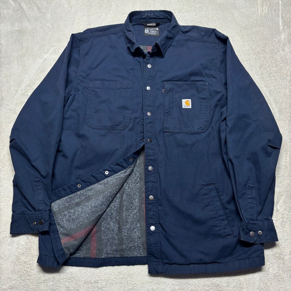 Carhartt Shirt Jacket Mens XL Tall Navy Blue Rugged Flex Blanket Lined